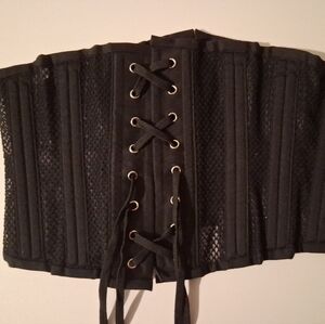 BLACK Double Steel Boned Short Underbust Corset Mesh Breathable Waist Trainer